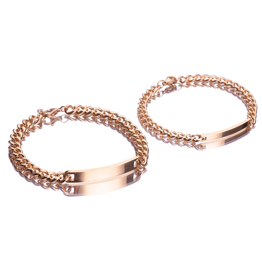 Engraved Titanium Steel Lovers' Day 18K High Quality Gold Plated Bracelet