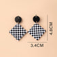 Chequered Print Square Acrylic Pendant Drop Earrings For Women