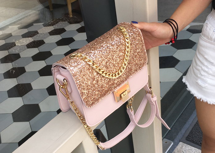 Sequined Small Square PU Hand bag