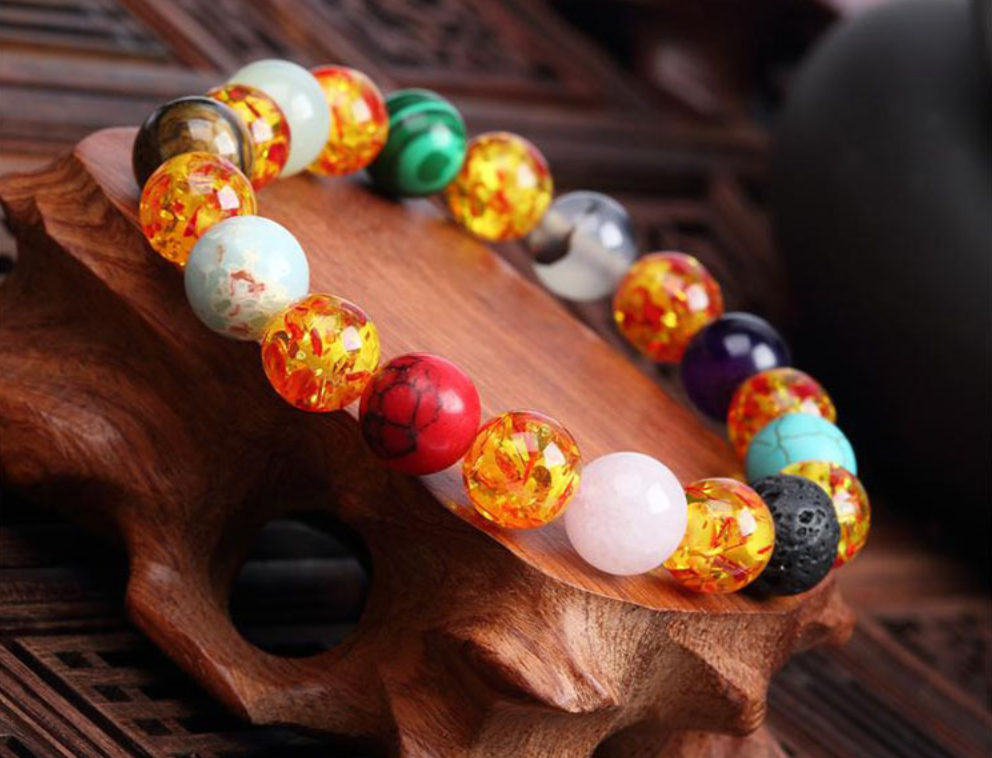 Handmade Black Lava Seven Chakra Healing Balance Beaded Bracelet