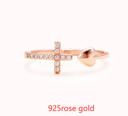 S925 Sterling Silver Love Cross Women'sOpen Ring